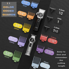 AngFan 440C steel blades with coating for durable, clean fades.