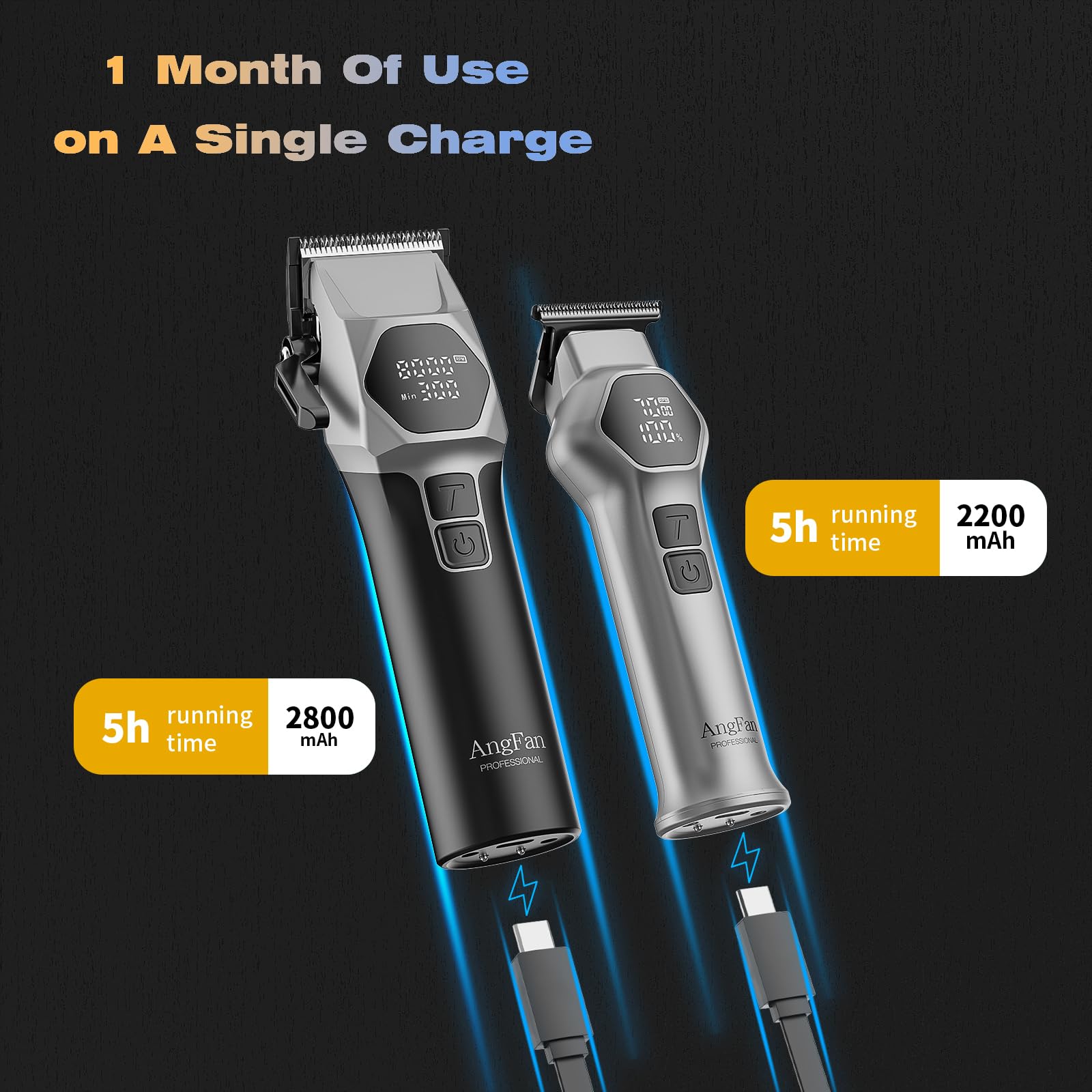 AngFan charging base with dual LEDs keeps clippers ready between clients.