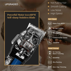 AngFan clipper 9-comb set with metal and plastic guards for versatile fades.