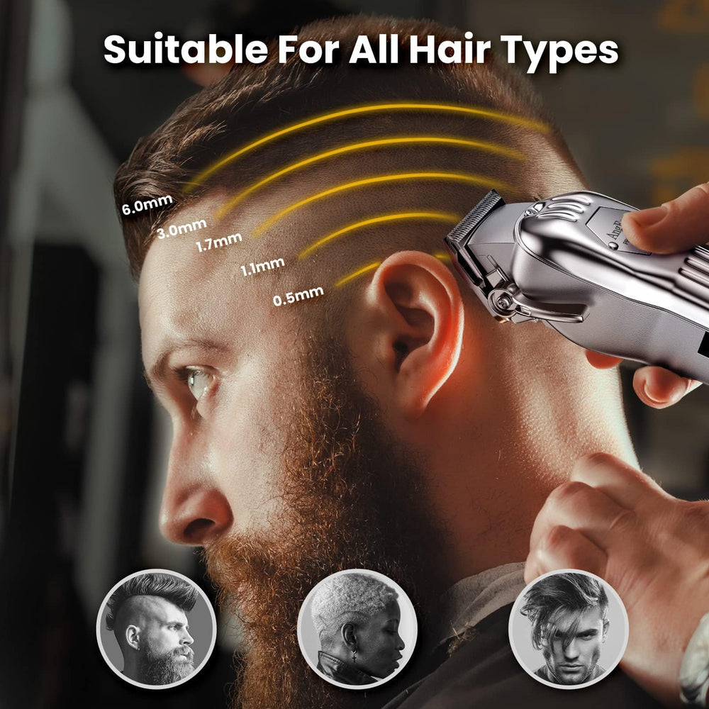 AngFan precision trimmer 0-08mm edge for accurate necklines and sideburns.