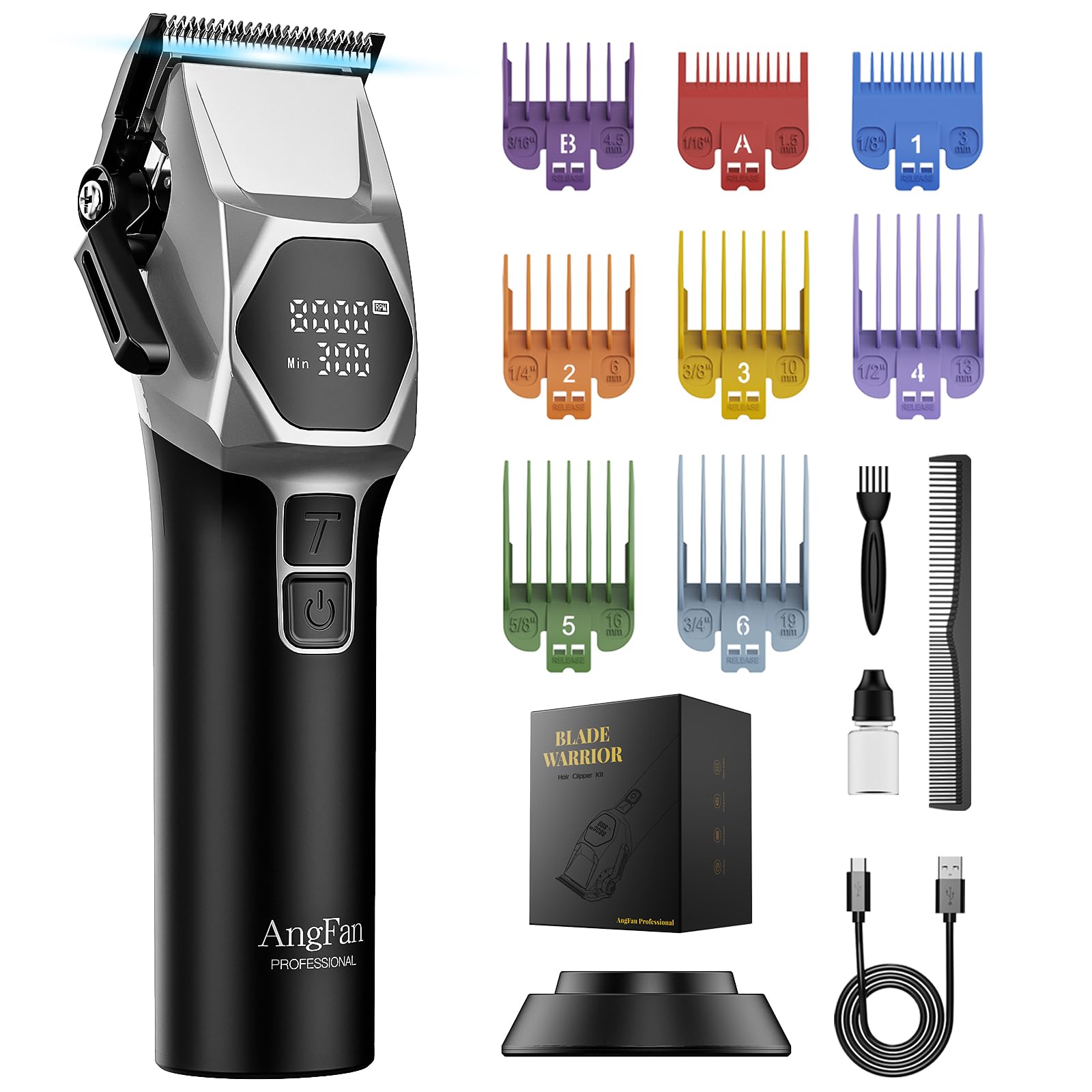 AngFan professional cordless hair clippers side view for precise fades.