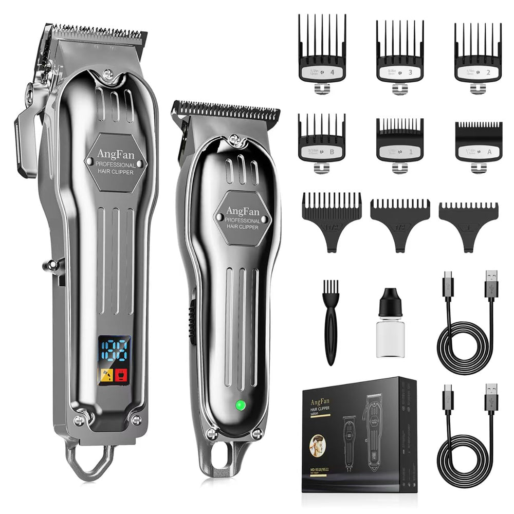AngFan professional hair clippers 7200rpm display shows battery status for precise at-home grooming.
