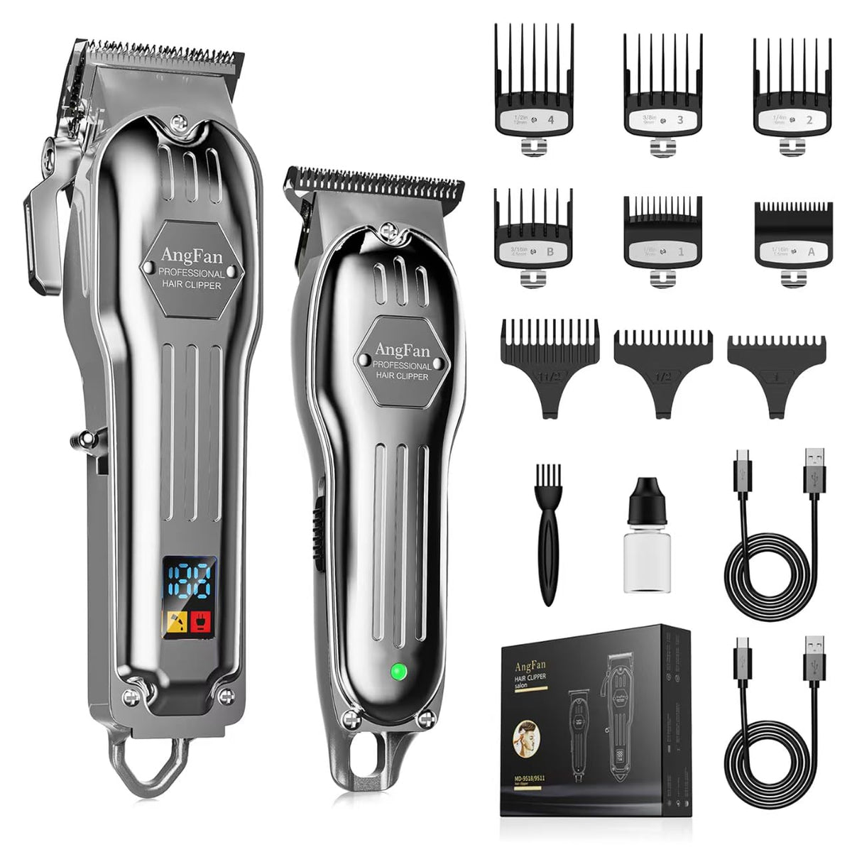 AngFan professional hair clippers 7200rpm display shows battery status for precise at-home grooming.