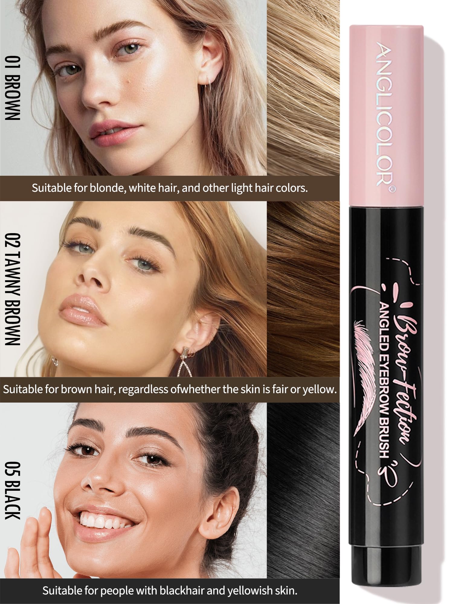 Anglicolor Eyebrow Brush angled head for precise shaping.