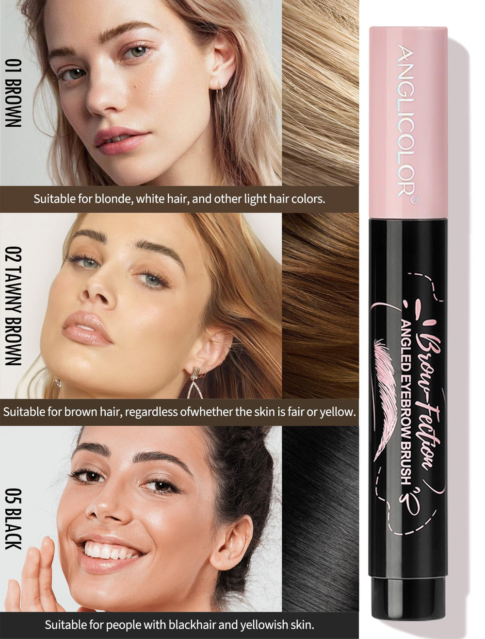 Anglicolor Eyebrow Brush angled head for precise shaping.