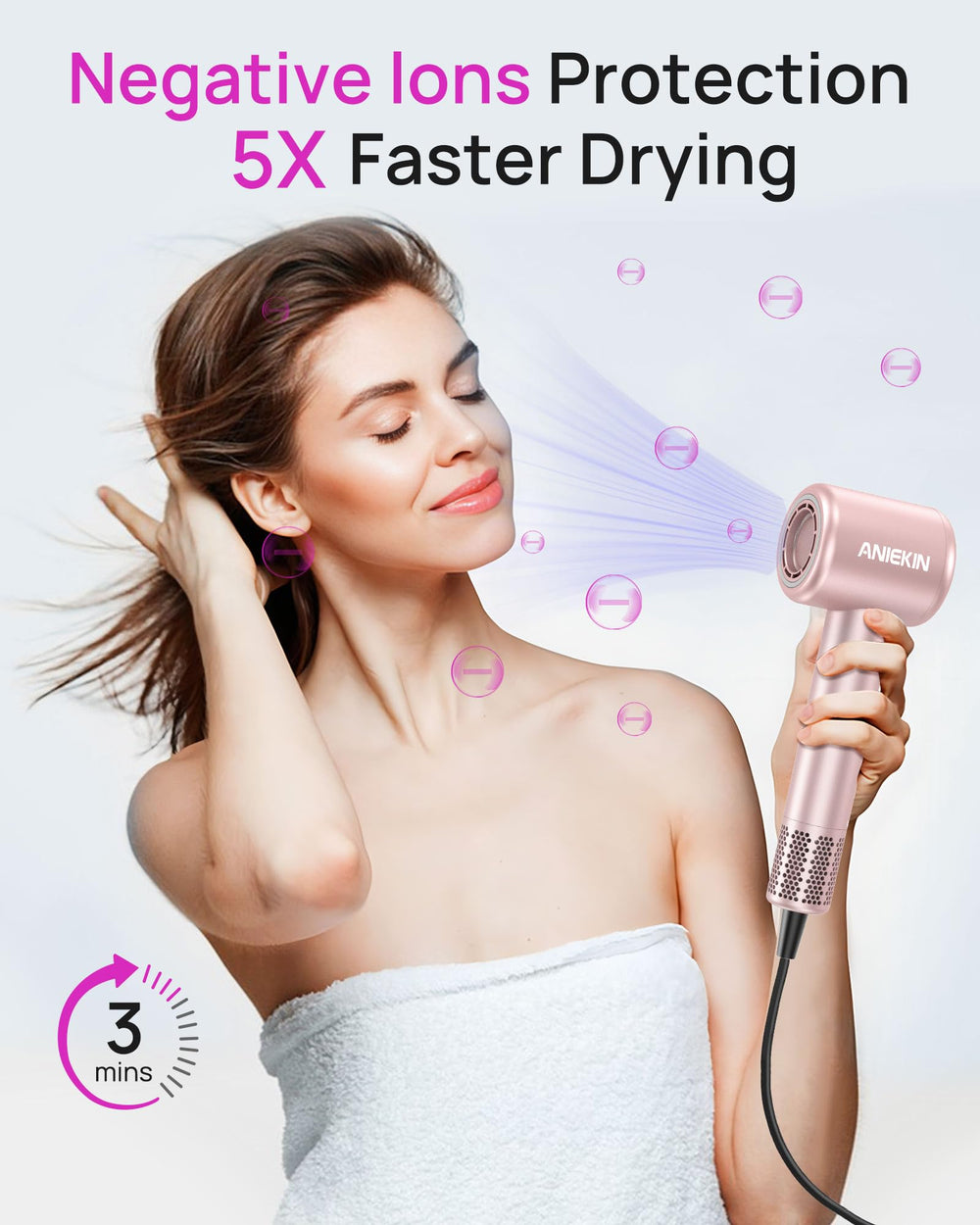 ANIEKIN hair dryer 110000rpm motor for noticeably faster drying