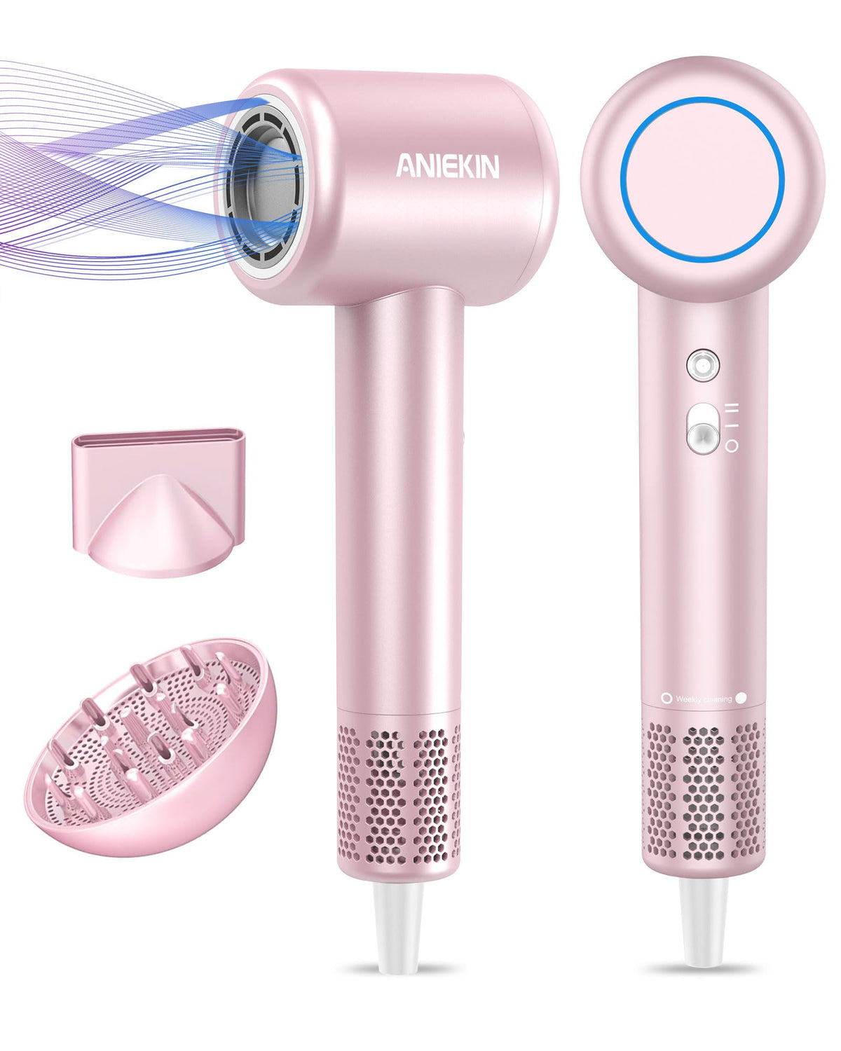 ANIEKIN hair dryer with diffuser attachment for salon-worthy results at home.