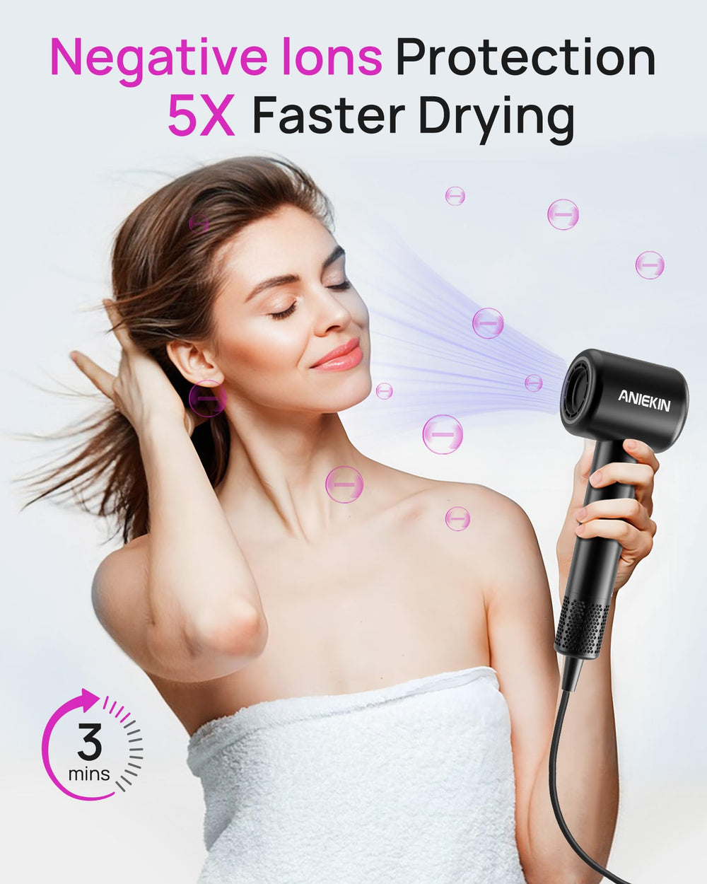 ANIEKIN diffuser attachment for even curls and gentle airflow.