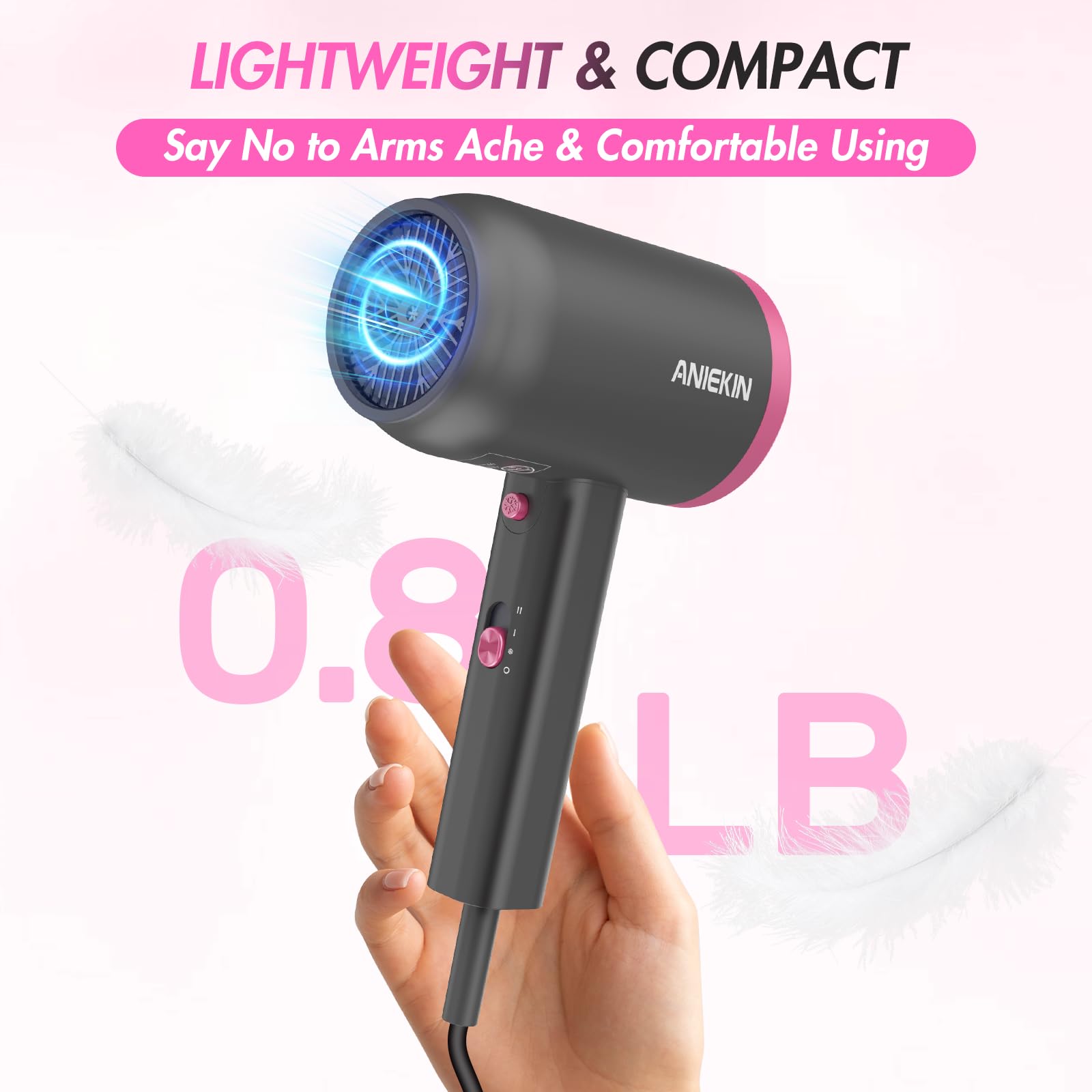 ANIEKIN hair dryer adjustable heat and speed for versatile looks