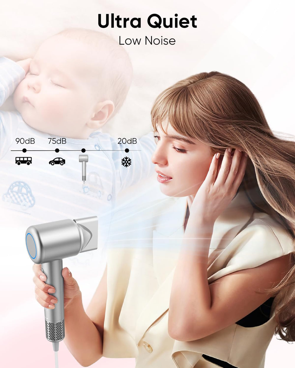 ANIEKIN hair dryer releases 200 million negative ions to reduce frizz and keep moisture