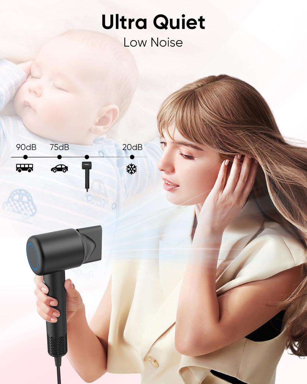 ANIEKIN ionic technology releases ions to reduce frizz and lock moisture.