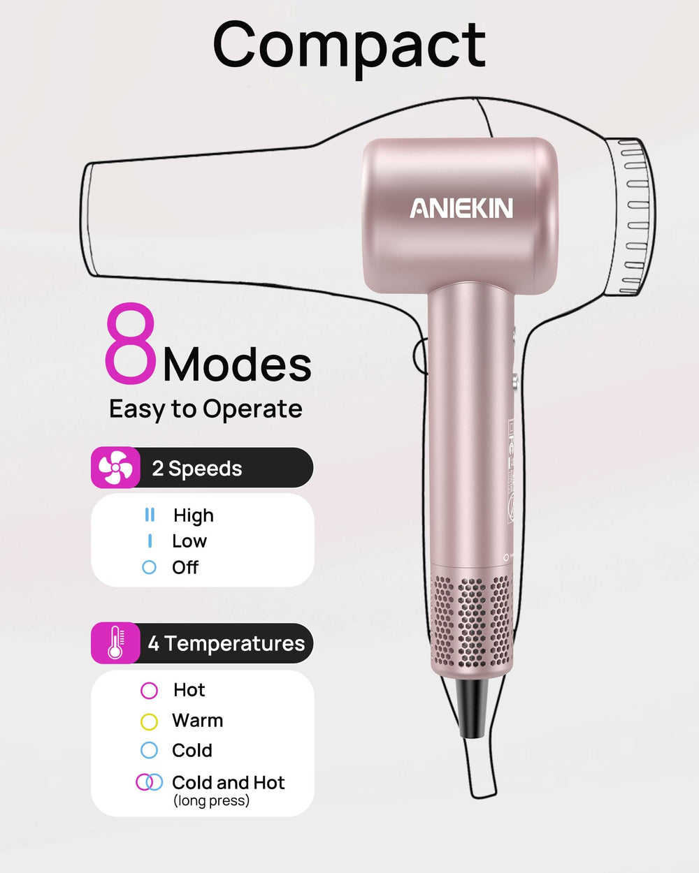ANIEKIN hair dryer lightweight and travel-friendly for on-the-go use