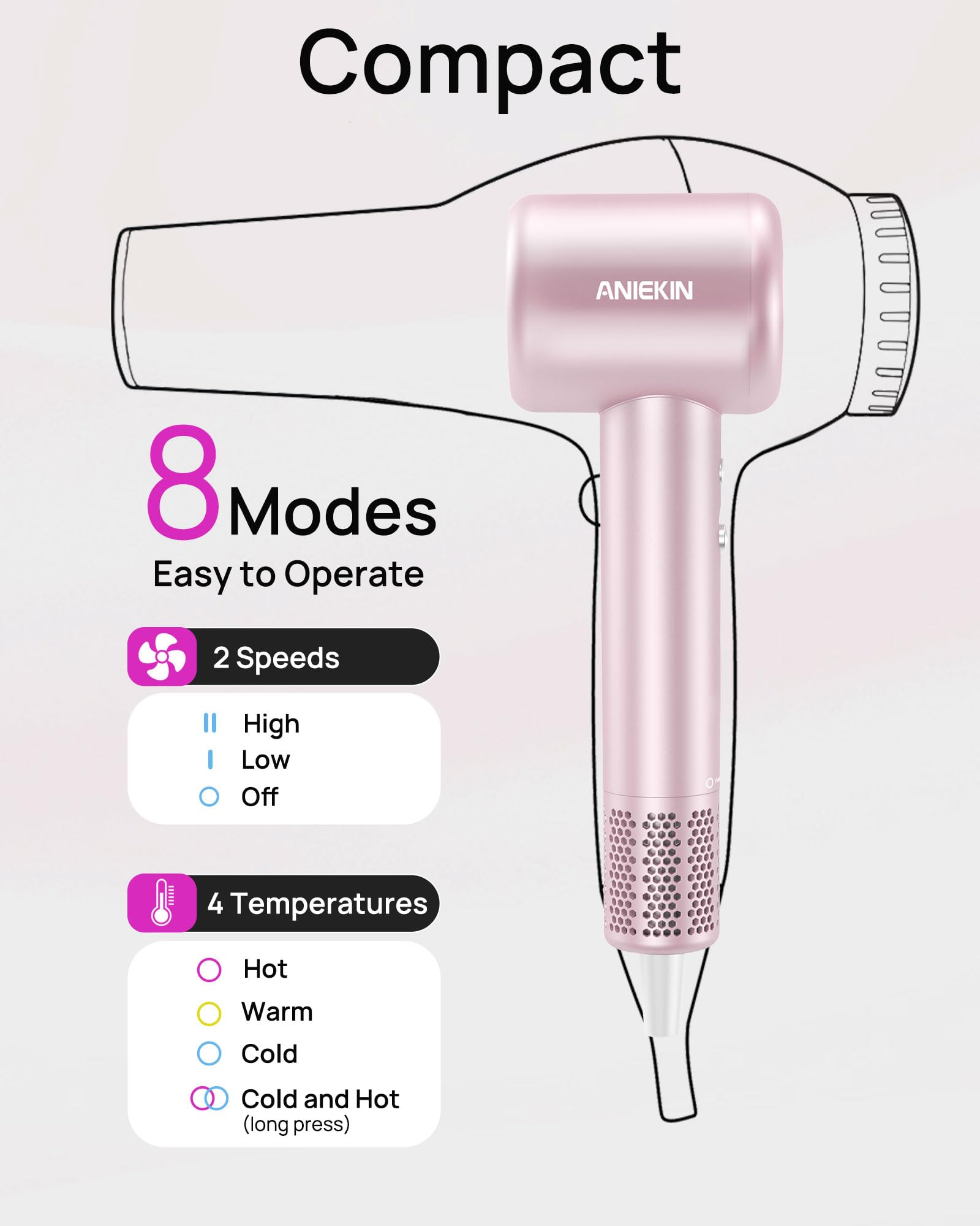 ANIEKIN hair dryer with negative ions locks in moisture and reduces frizz.