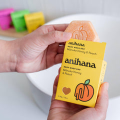 ANIHANA body wash bar manuka honey peach scent closeup with refreshing aroma