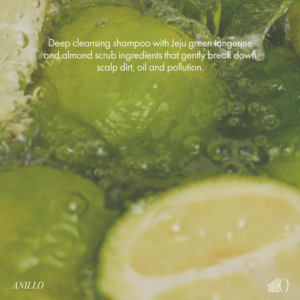 ANILLO Exfoliating almond powder close-up emphasizes gentle exfoliation for flaky-free scalp