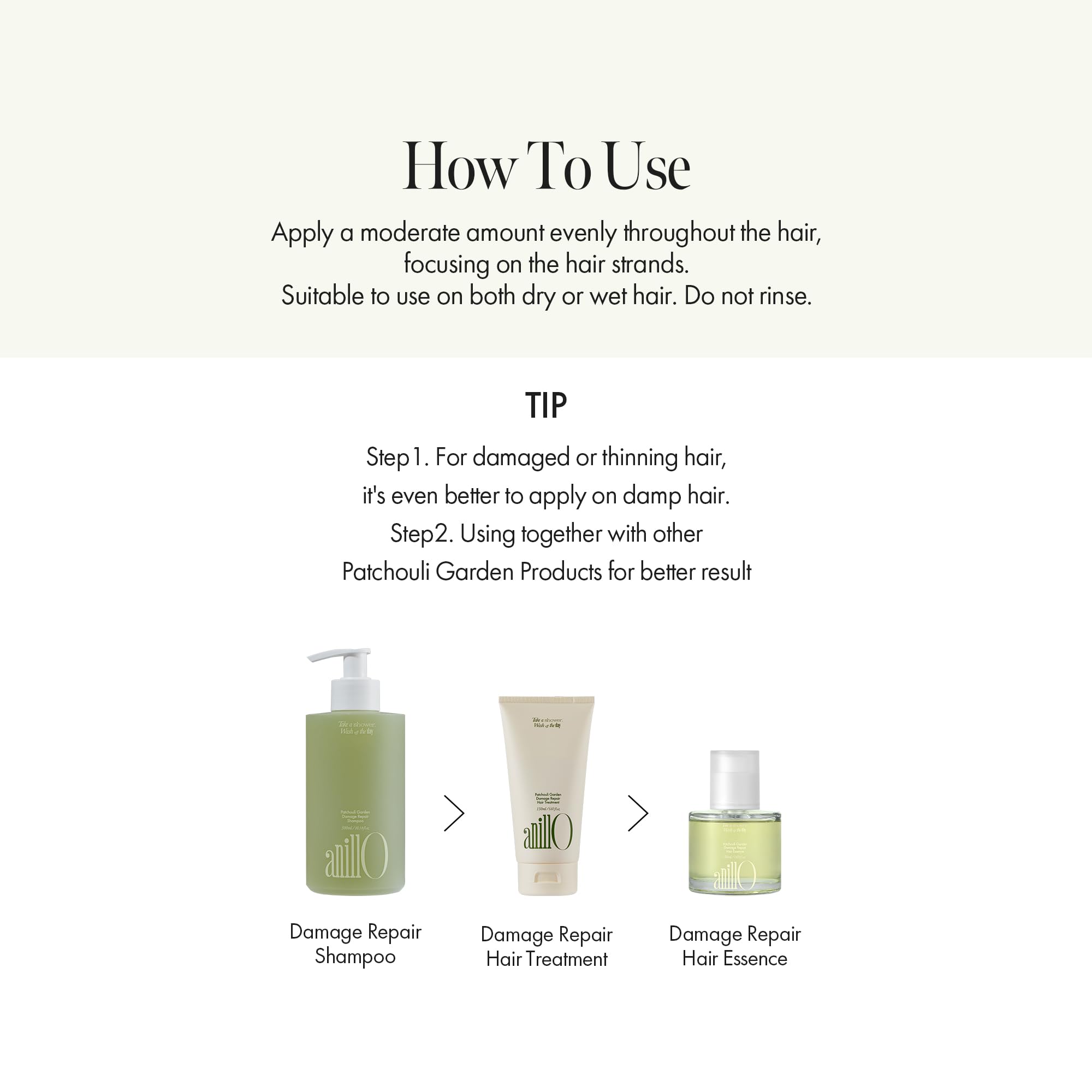 ANILLO Patchouli Garden Amino Acids—improves manageability and helps tame frizz.
