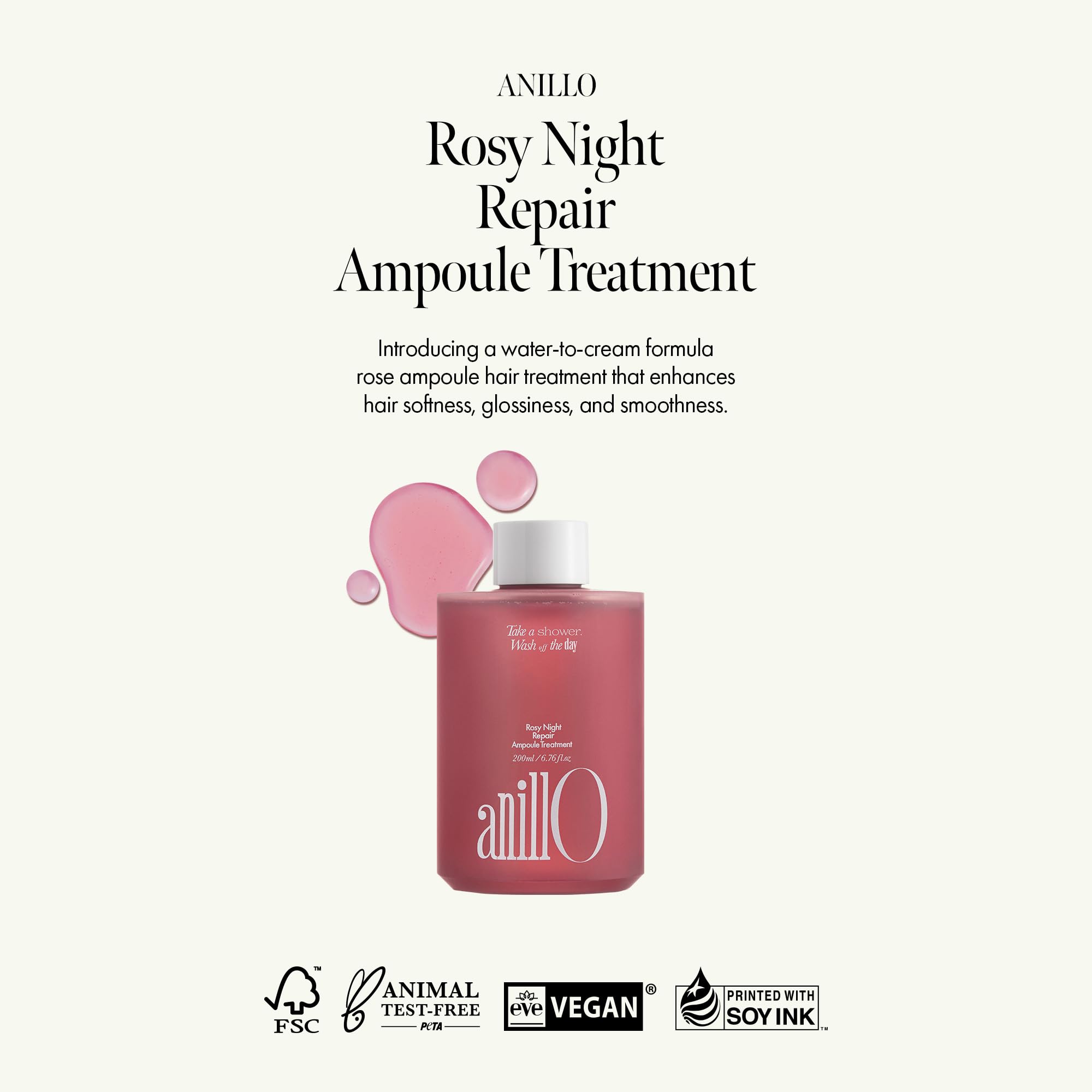 ANILLO Rosy Night damask rose water drops for nourishing repair and a luxurious scent.