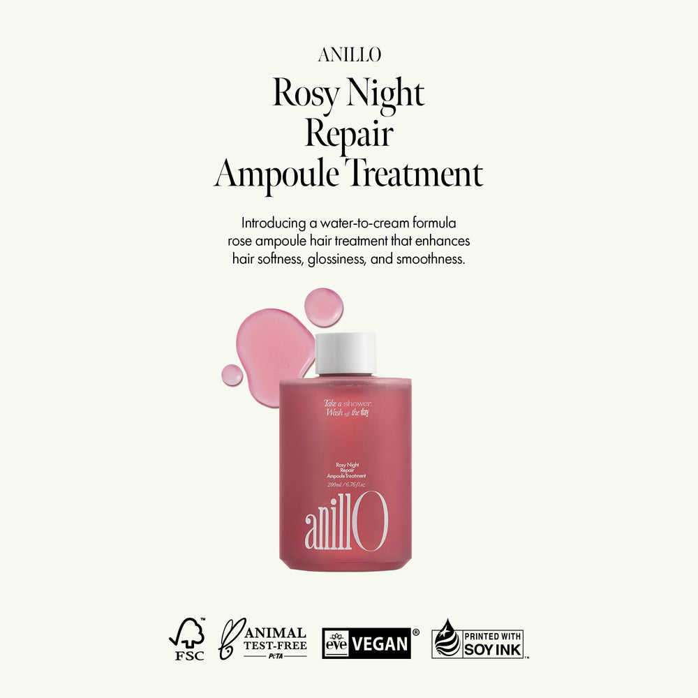 ANILLO Rosy Night damask rose water drops for nourishing repair and a luxurious scent.