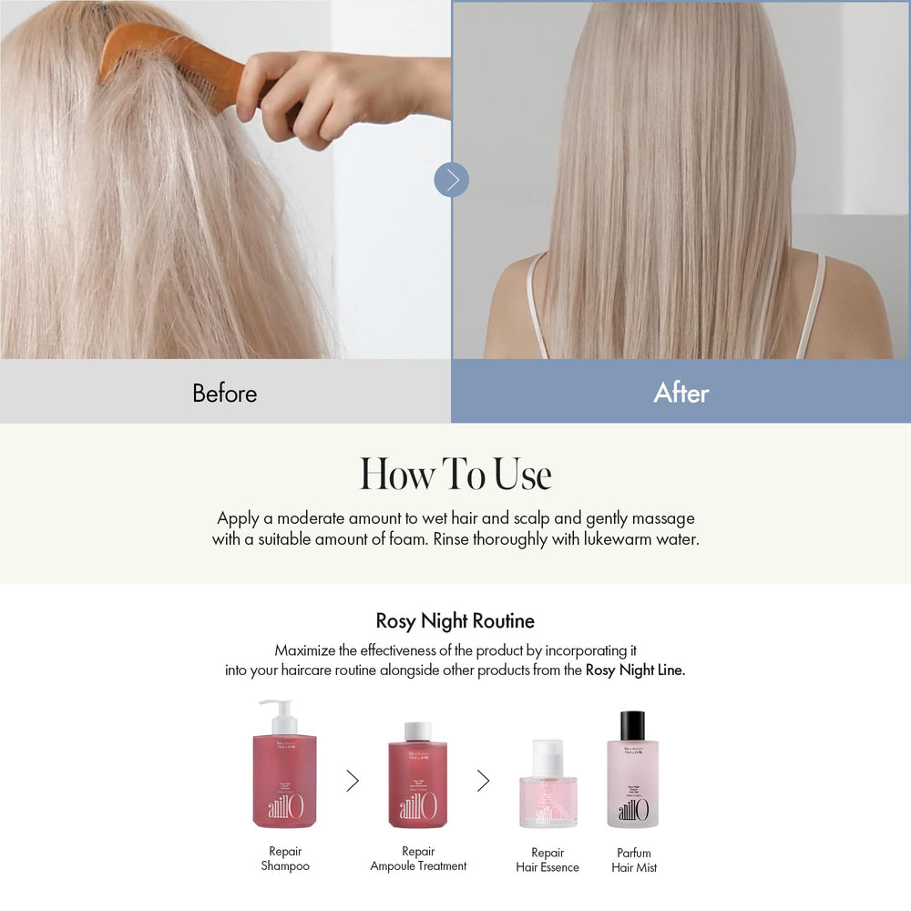 ANILLO Rosy Night Repair Shampoo back view underscores sulfate-, silicone-, paraben-free formula