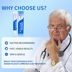 ANJIEYA silicone scar gel tube closeup highlighting hypoallergenic formula for sensitive skin.