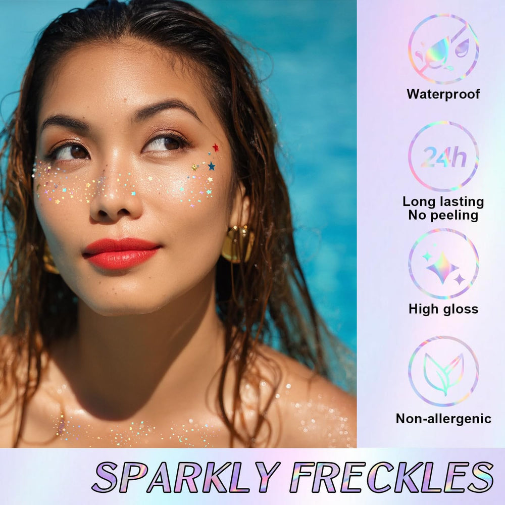 Anmubag Glitter Freckles application shot demonstrating quick 60-second glow-up