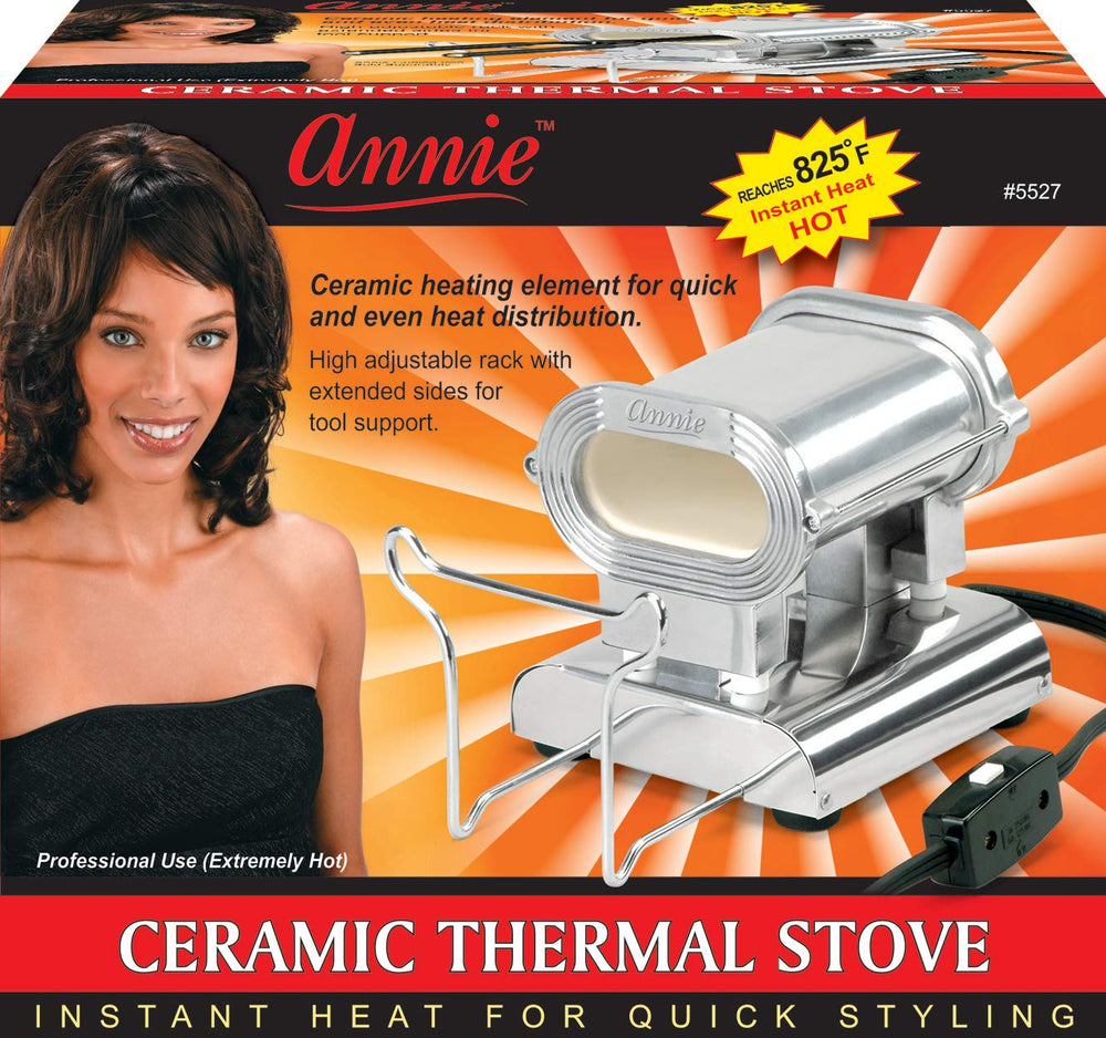 Annie Ceramic Thermal Stove Small side view demonstrates space-saving setup for salons.