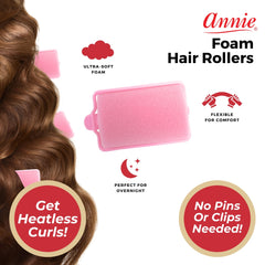Annie Rodillos de Espuma Jumbo Rosa aplicados en cabello húmedo para rizos sueltos.