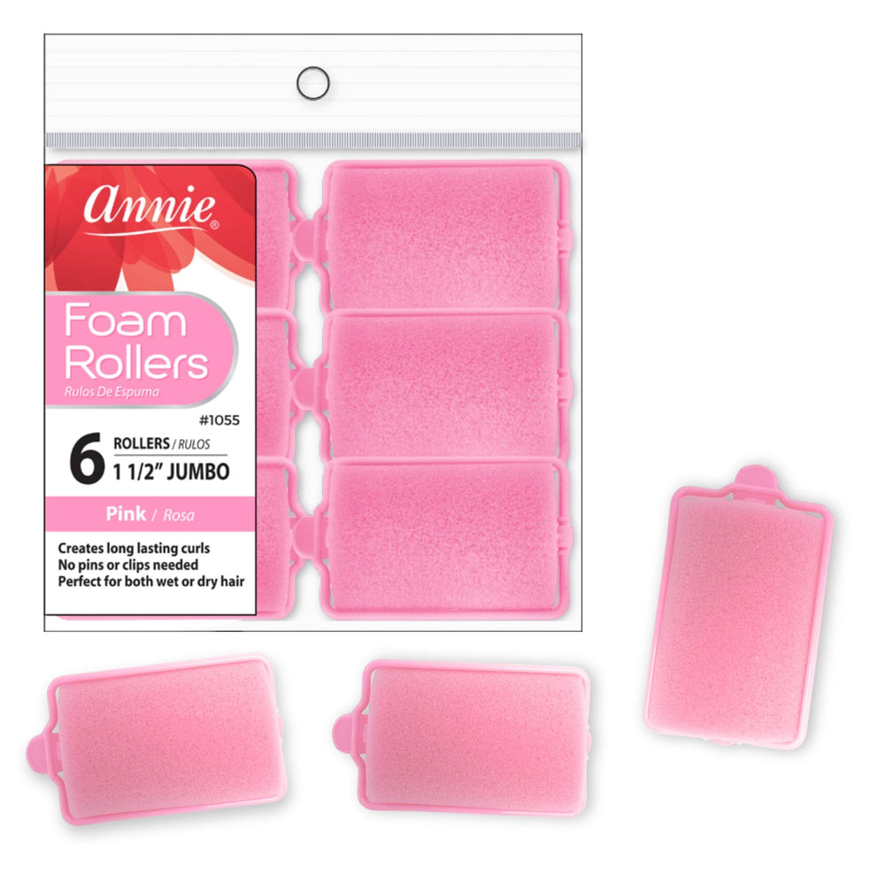 Annie Rodillos de Espuma Jumbo Rosa en uso nocturno para rizos suaves.