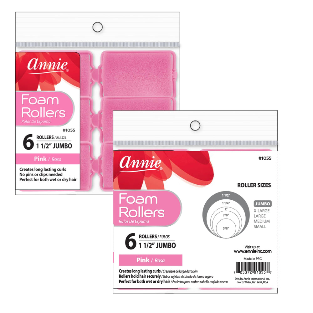 Annie Rodillos de Espuma Jumbo Rosa con volumen visible en el cabello.