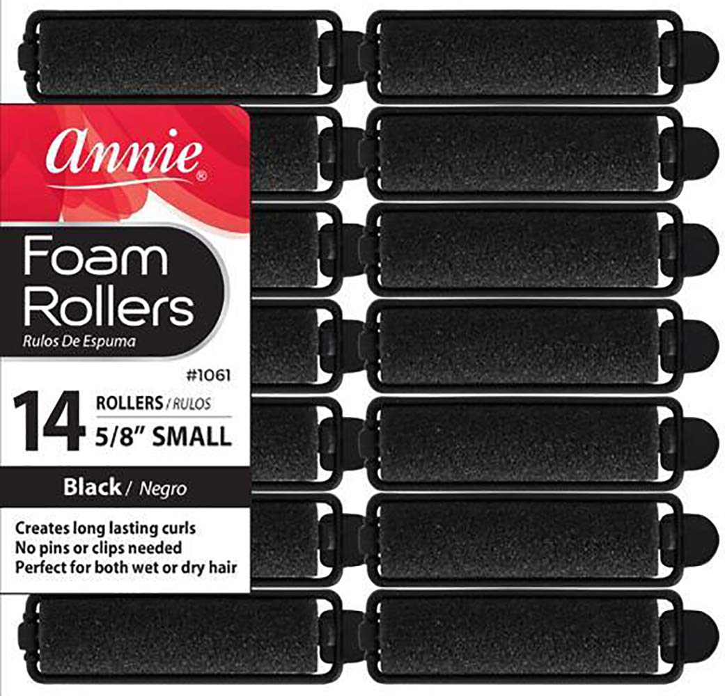 Annie salon style small foam rollers 5/8in black with versatile heat-free curls.