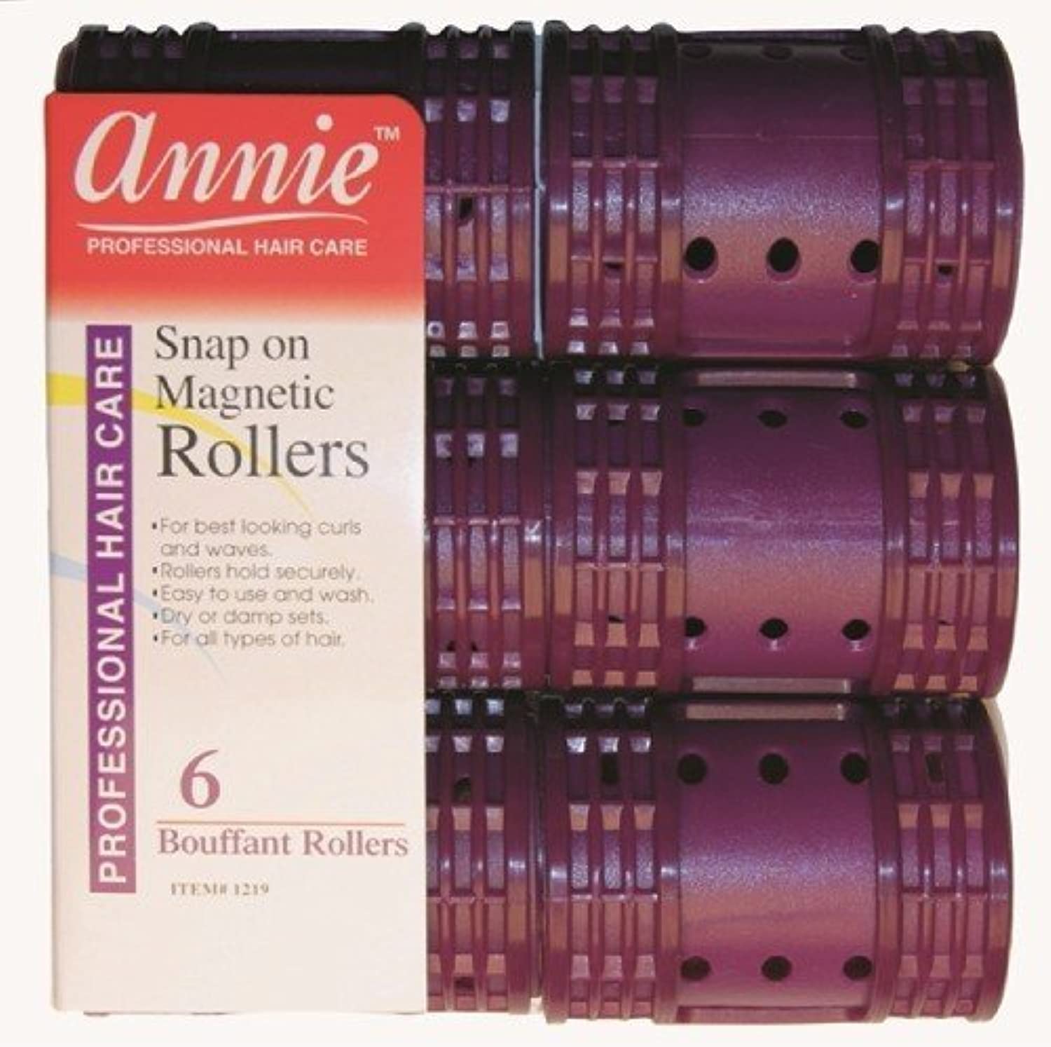 Annie Snap-On Magnetic Rollers closeup curls show easy-to-use styling for all hair types.