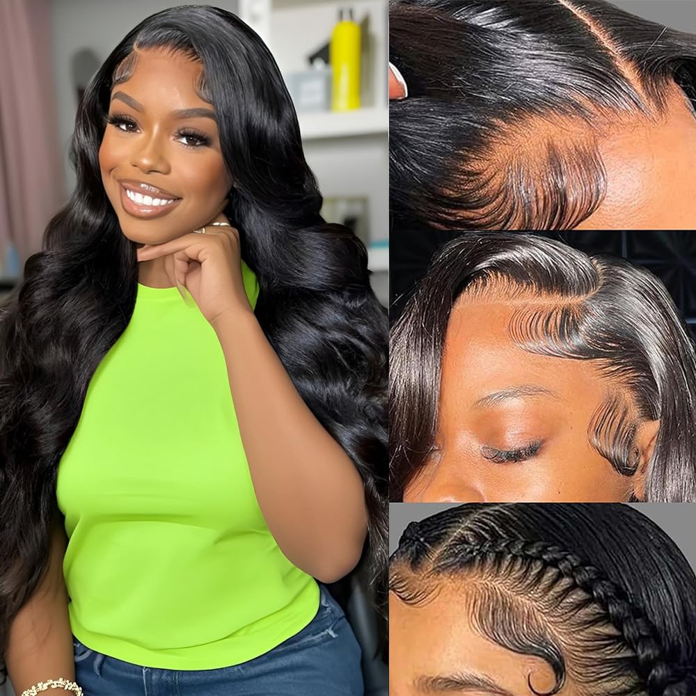 Annione 30-inch lace front wig body wave close-up showing natural movement and shine