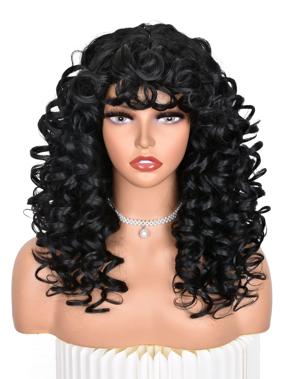 ANNISOUL black curly wig long bangs for daily wear with added volume