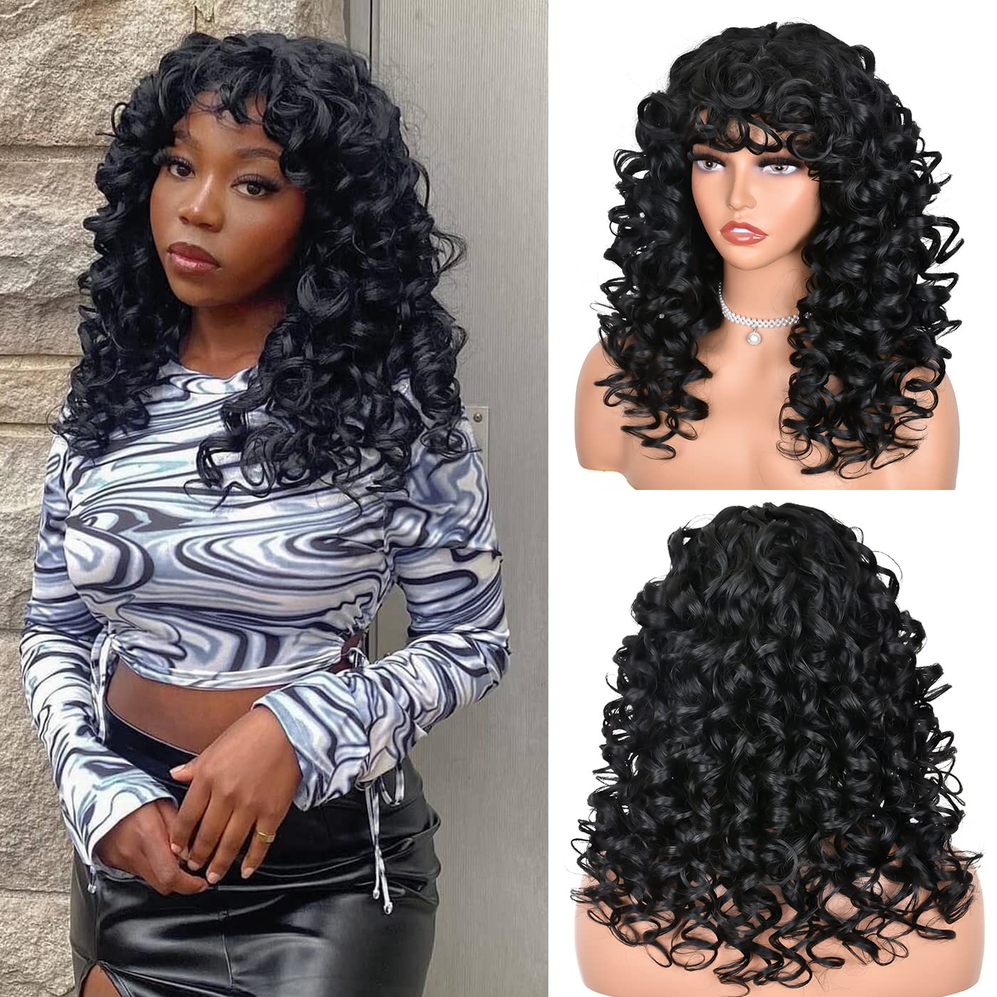 ANNISOUL curly wig bangs closeup highlights natural texture and easy styling