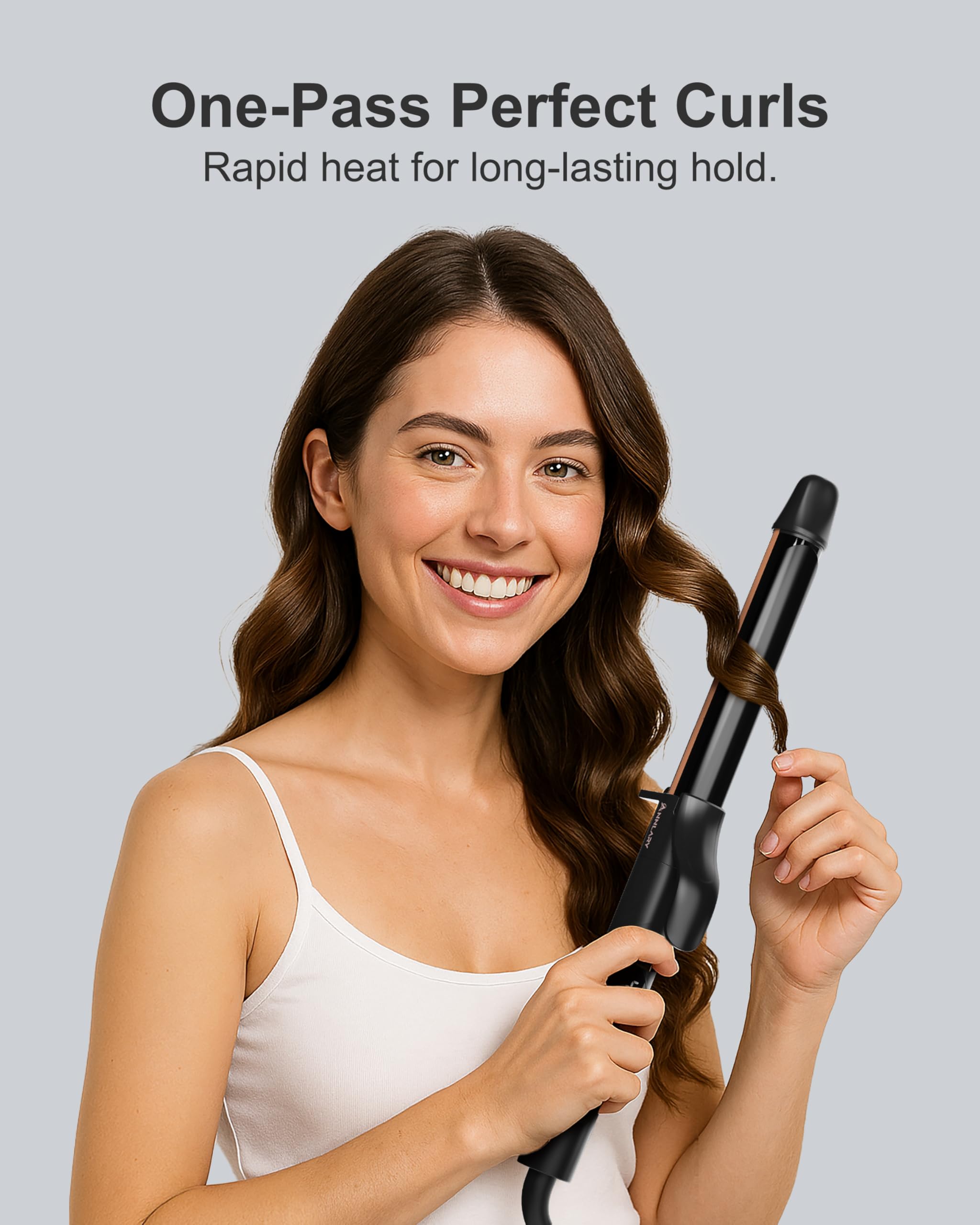 ANNLARY curling iron barrel close-up highlights smooth titanium coating