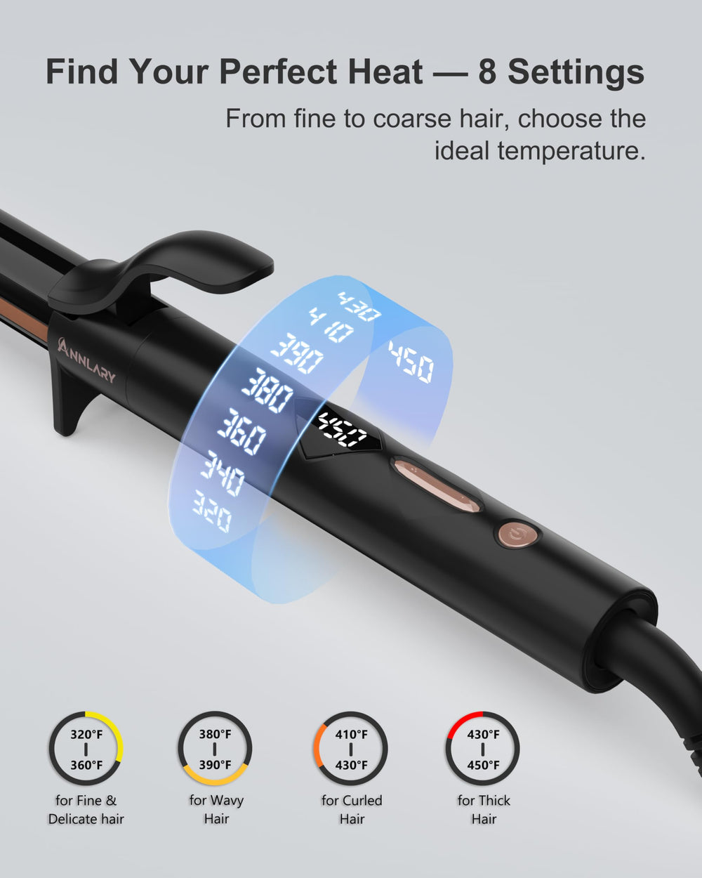 ANNLARY curling iron swivel cord enables easy maneuvering during styling