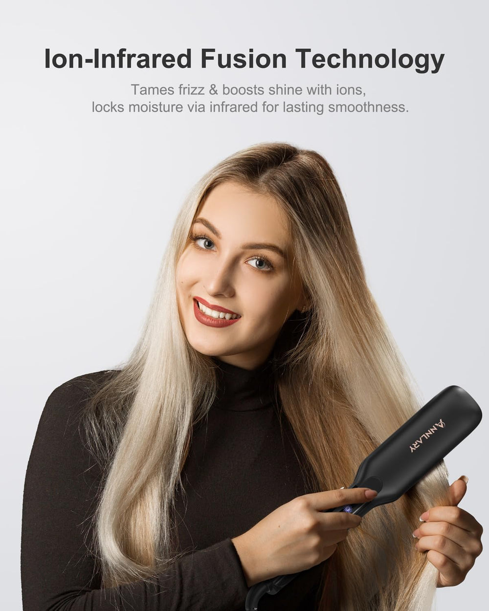 ANNLARY flat iron 1.75-inch titanium-ceramic plates deliver easy glide
