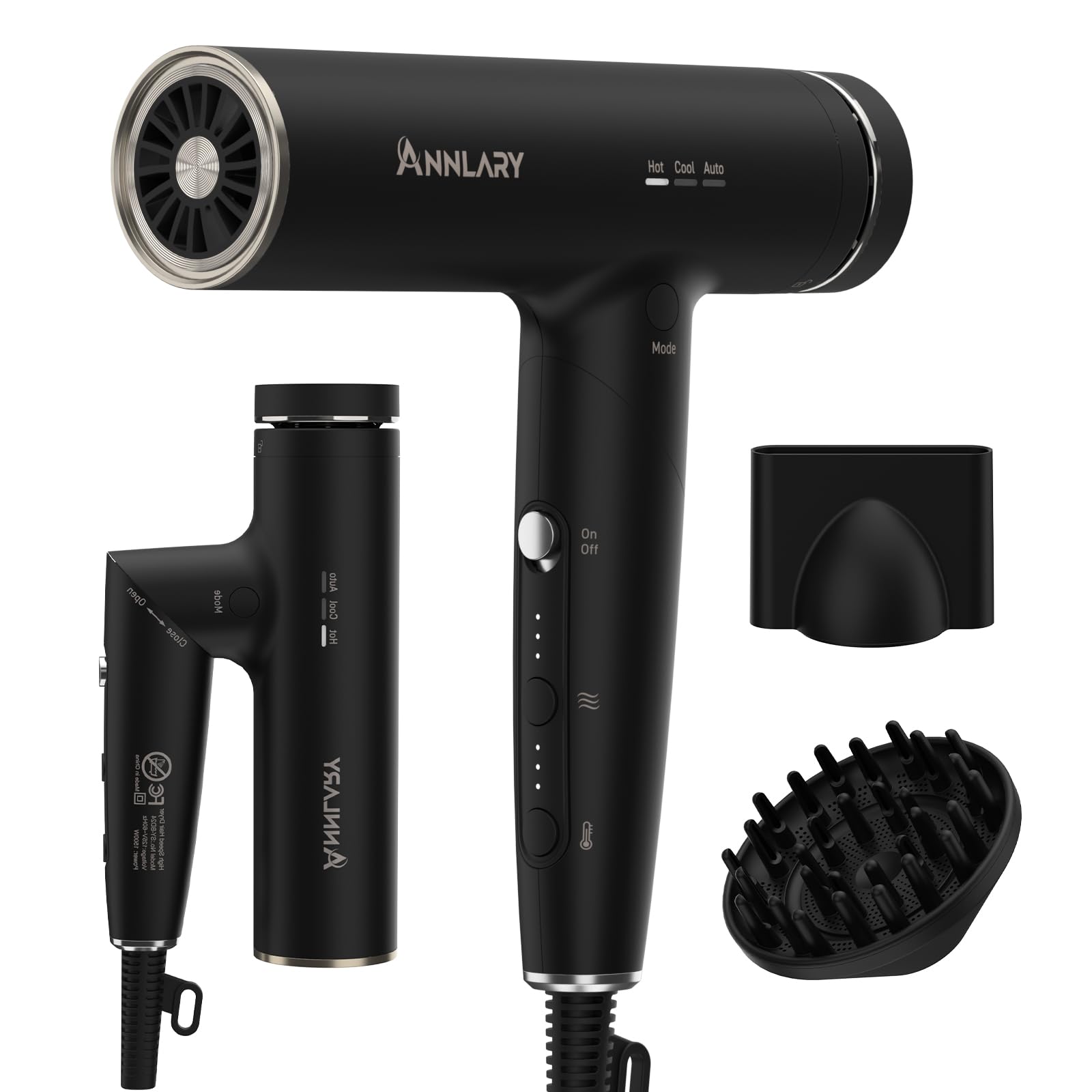 ANNLARY foldable hair dryer with diffuser delivers quick salon-like styling on the go