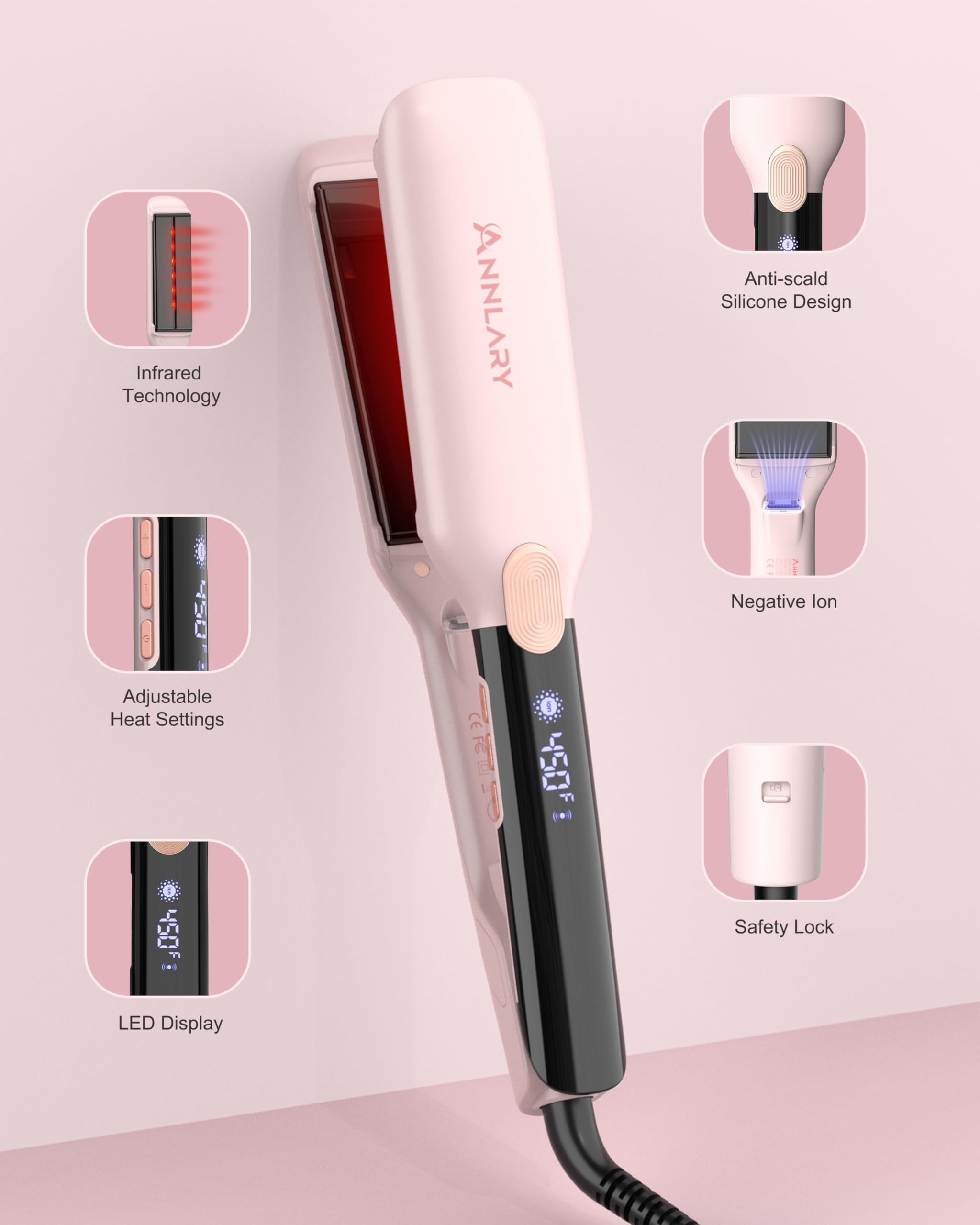 ANNLARY Hair Straightener auto-shutoff-60min enhances safety after styling sessions.