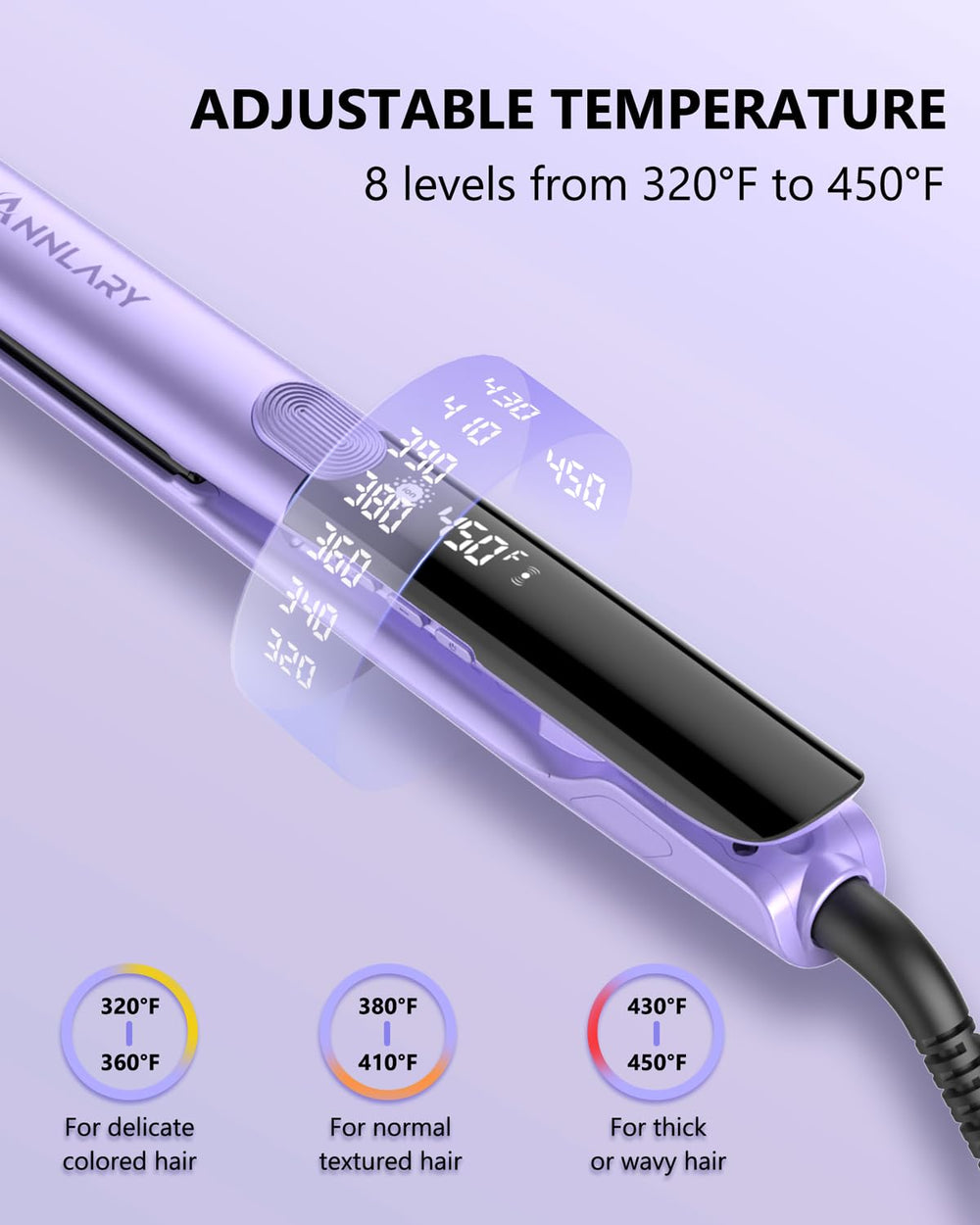 ANNLARY 20-second heat-up with LED display enables quick styling.