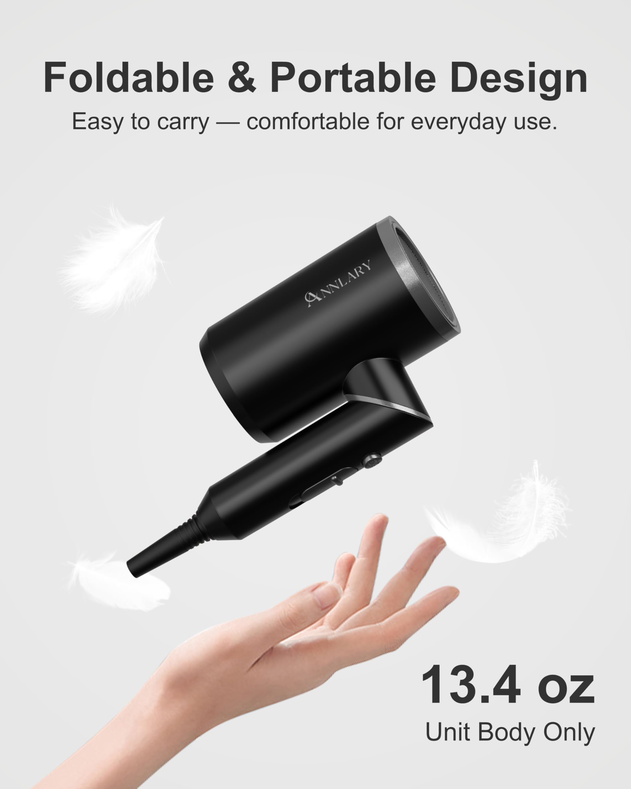 ANNLARY Plasma Ion Hair Dryer folded design for compact travel
