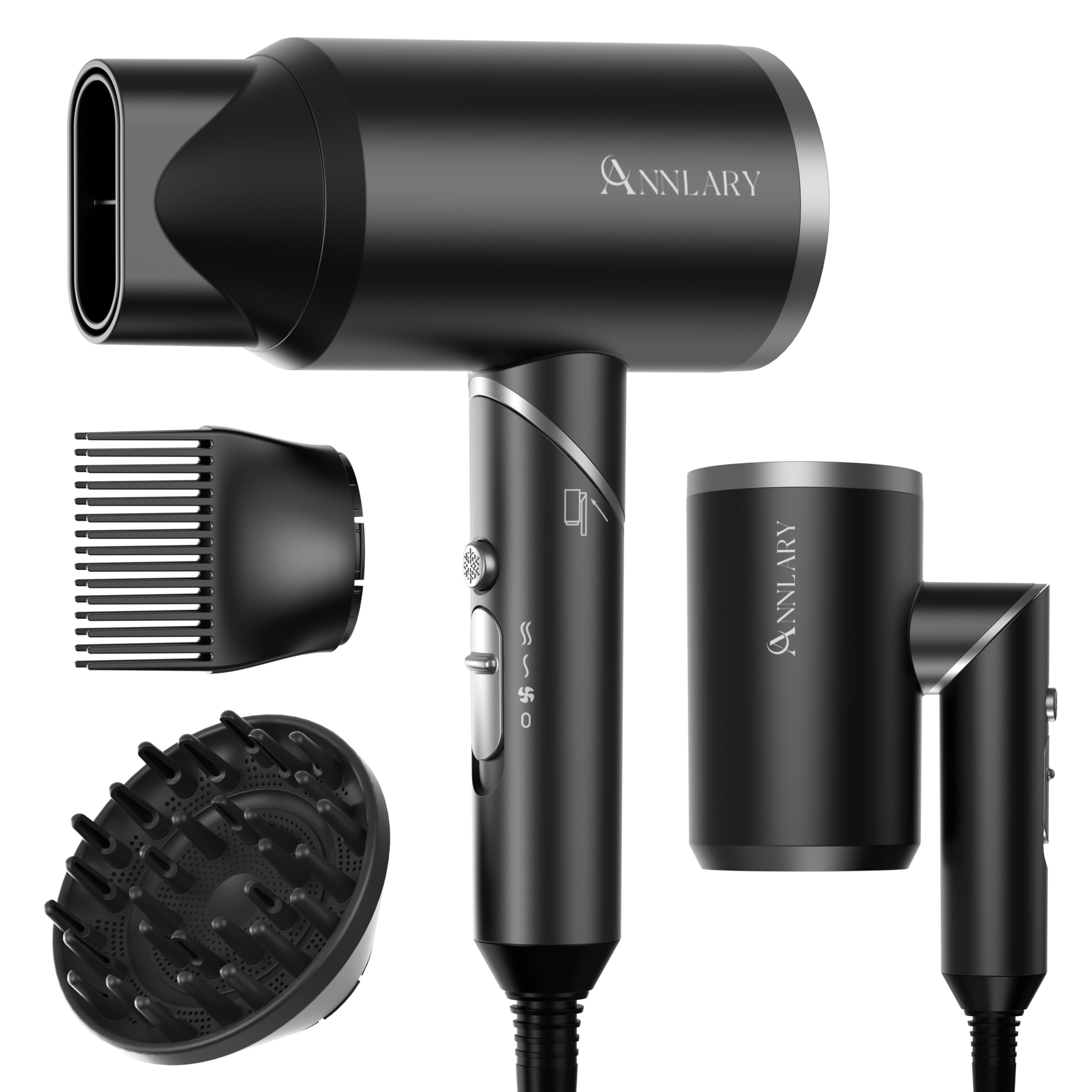 ANNLARY Plasma Ion Hair Dryer front view for travel-ready styling