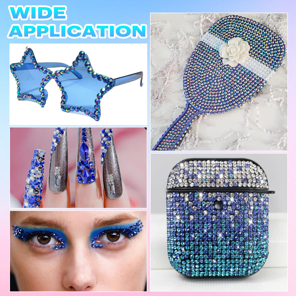 AnoleAir blue rhinestones kit for decorating bags, clothes, and crafts.
