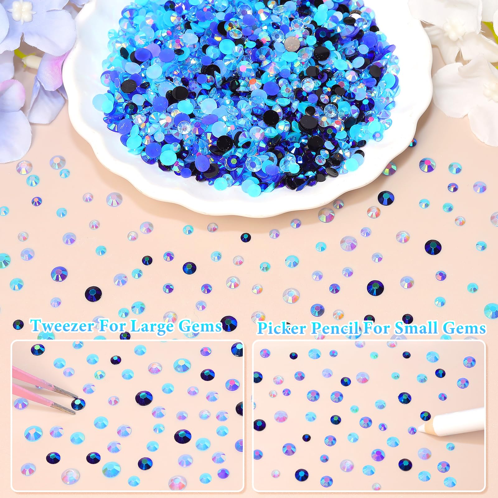 AnoleAir flatback jelly rhinestones in blue for dazzling resin crafts.