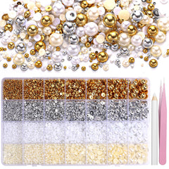 AnoleAir half-pearl beads in gold, silver, white for versatile nail art embellishment