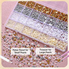 AnoleAir nail-art pearls pack includes 28-grid assortment and tools