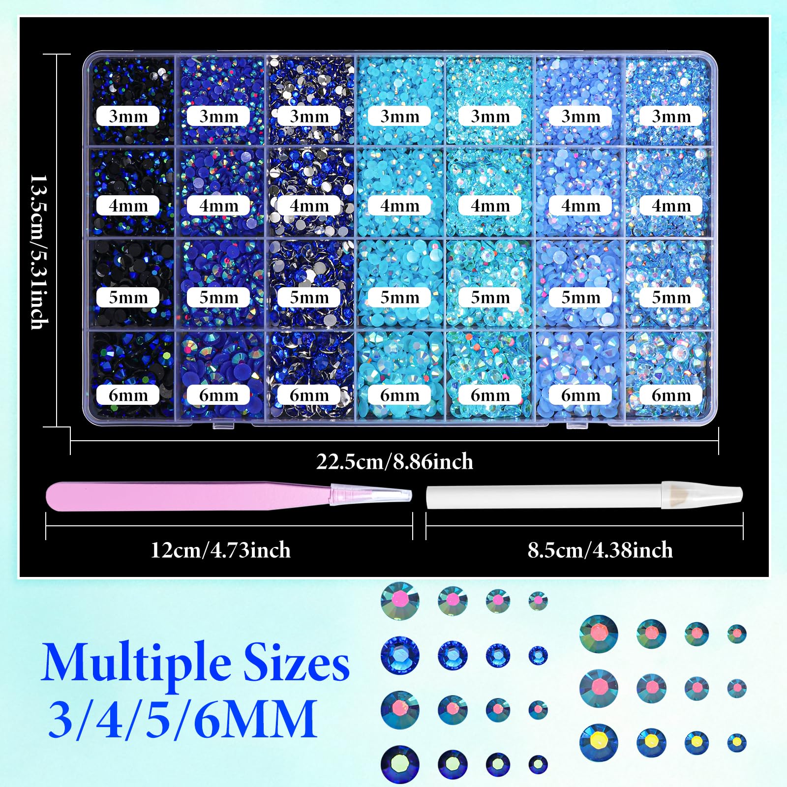 AnoleAir blue jelly rhinestones ideal for nail art and face makeup accents.