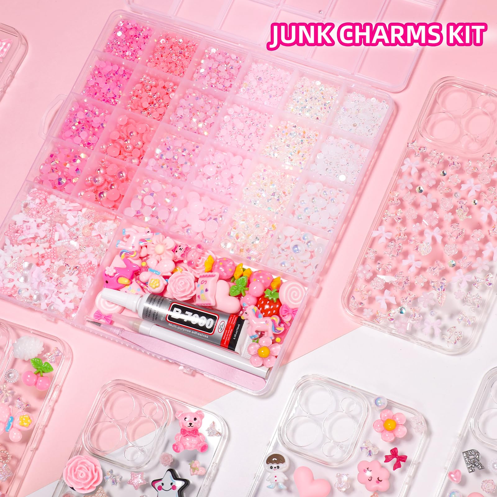 AnoleAir pink-white pearls and rhinestones close-up for bedazzling crafts