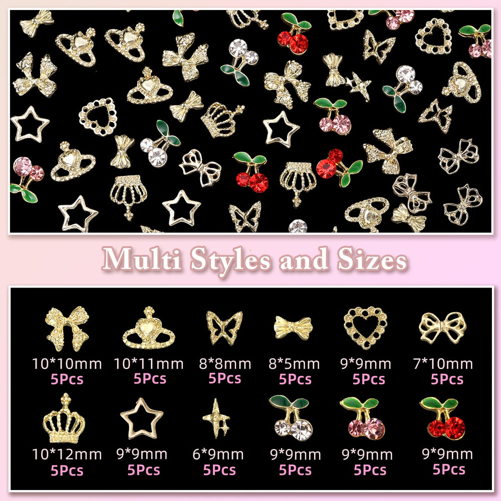 Anower 3D gold nail charms add luxurious shine to personalized designs.