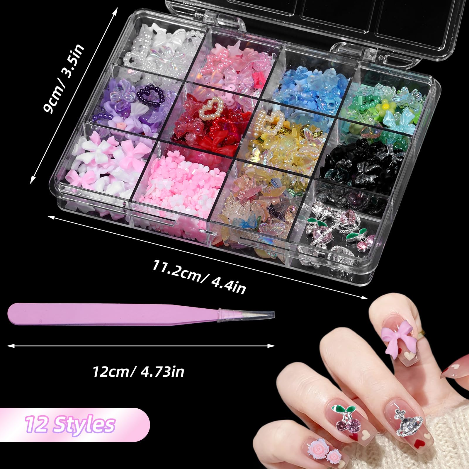 Anower 3D nail charms bows flowers butterflies for creative nail art projects